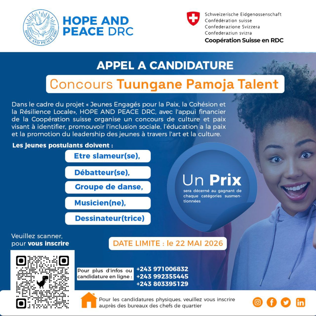 Bukavu : le concours “Tuungane Pamoja Talent” mobilise les jeunes artistes pour la paix et la cohésion sociale