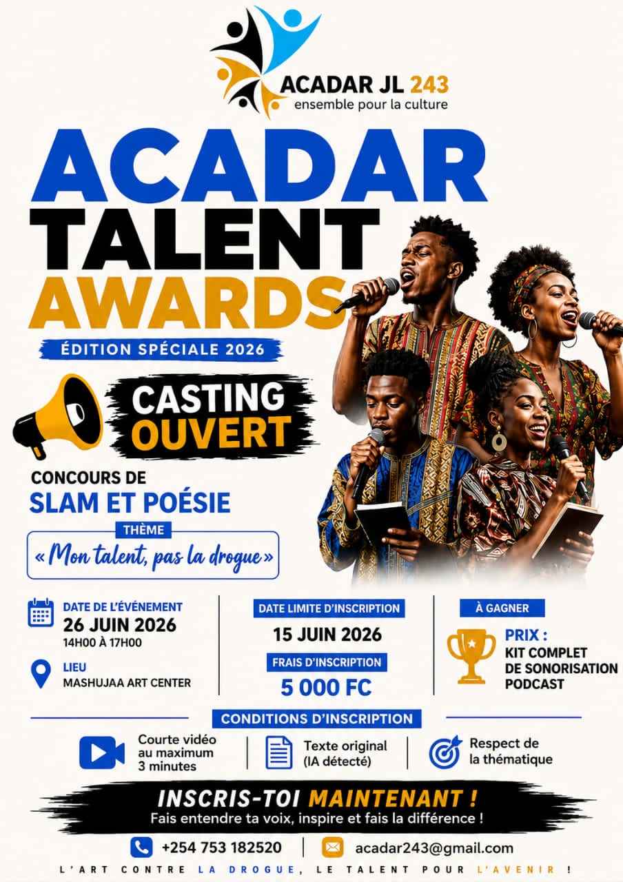 Bukavu : le concours de slam et poésie « ACADAR Talent Award » sensibilise la jeunesse à la lutte contre la drogue.